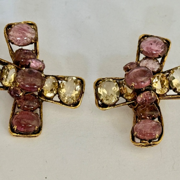 IRADJ MOINI NYC Designer yellow Citrine  and pink tourmaline VTG EARRINGS - Picture 4 of 6